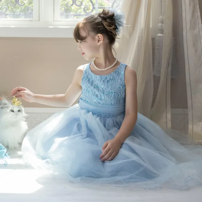 日本 Catherine Cottage - 夢幻層次蝴蝶結洋裝/小禮服-土耳其藍