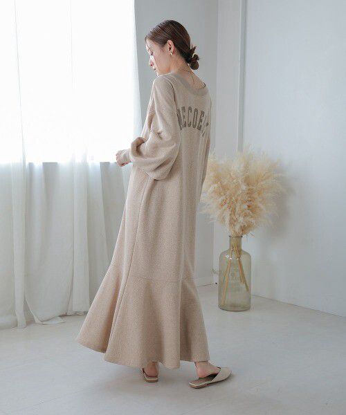 日本 Bab - 2WAY圓領印花魚尾洋裝-摩卡