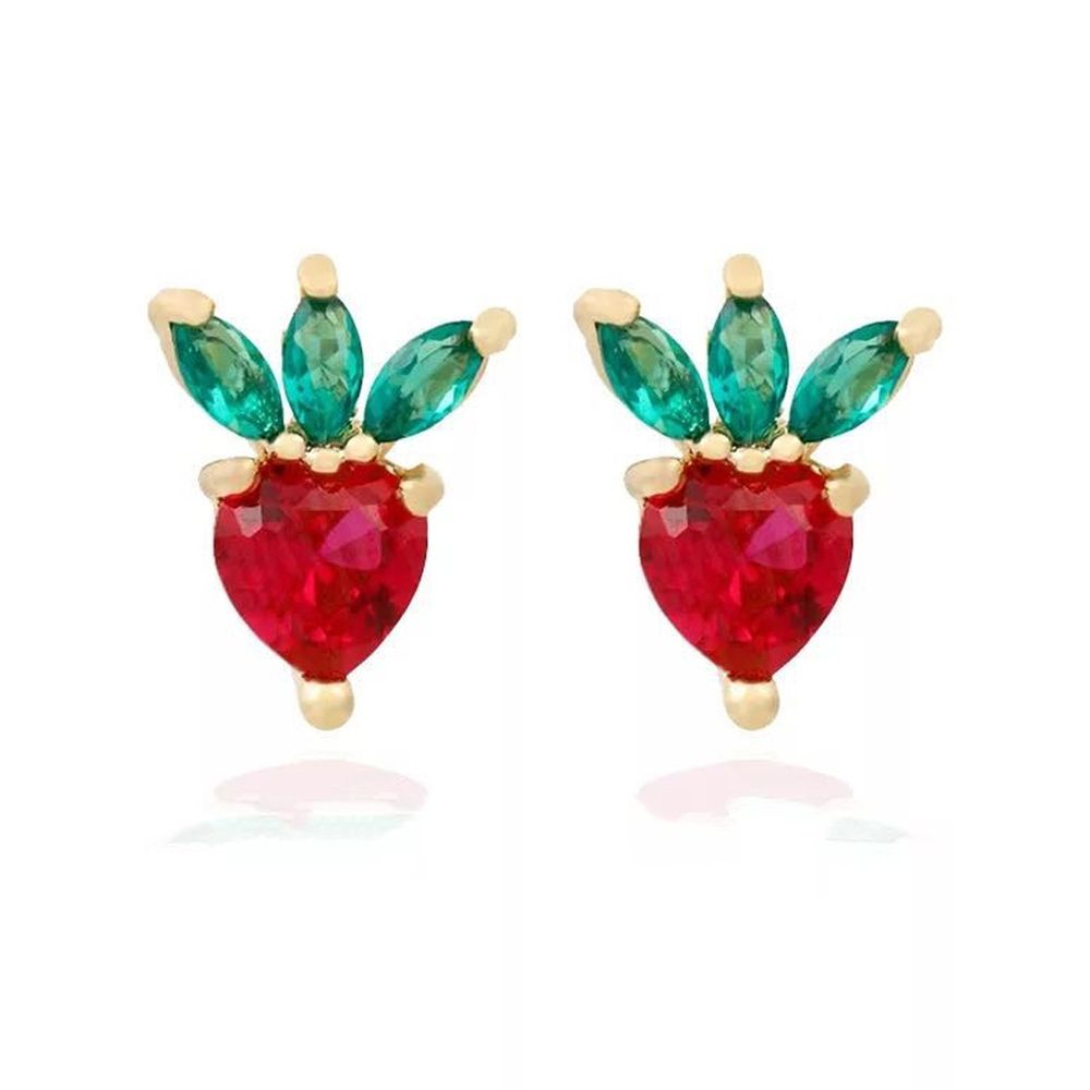 熱帶水果鑲鑽耳環-草莓