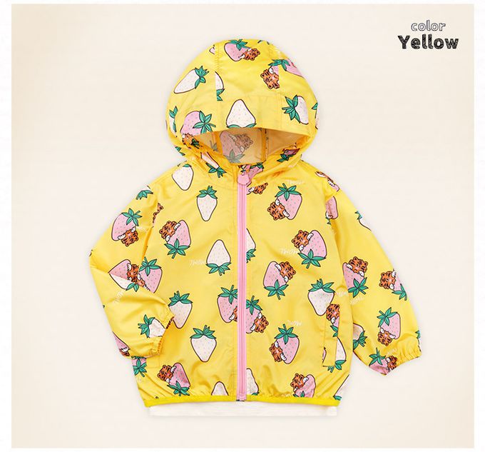 韓國 mollimelli - 淺粉草莓防風連帽縮口外套-黃