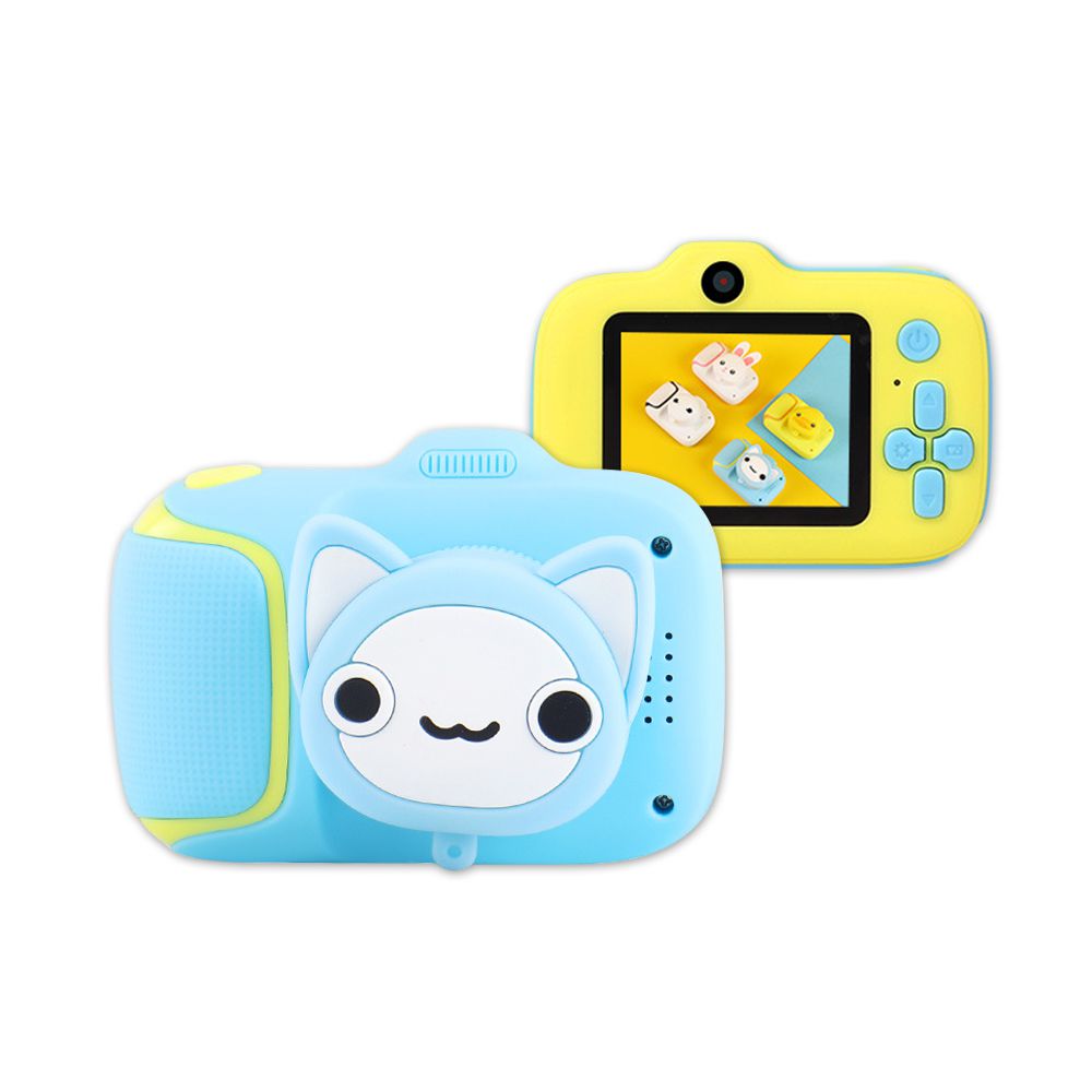 Timo - 萌系動物造型 兒童數位相機-藍喵喵 (送32GB記憶卡)