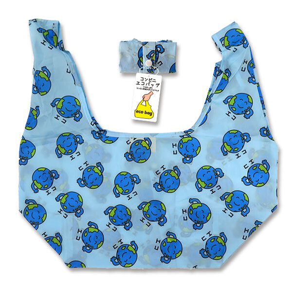 日本 OKUTANI - 童趣日文插畫便當平底折疊購物袋-環保愛地球-藍 (25.5x43x20cm)
