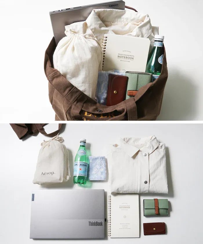 日本 COCA - 2WAY簡約大容量帆布袋-米白