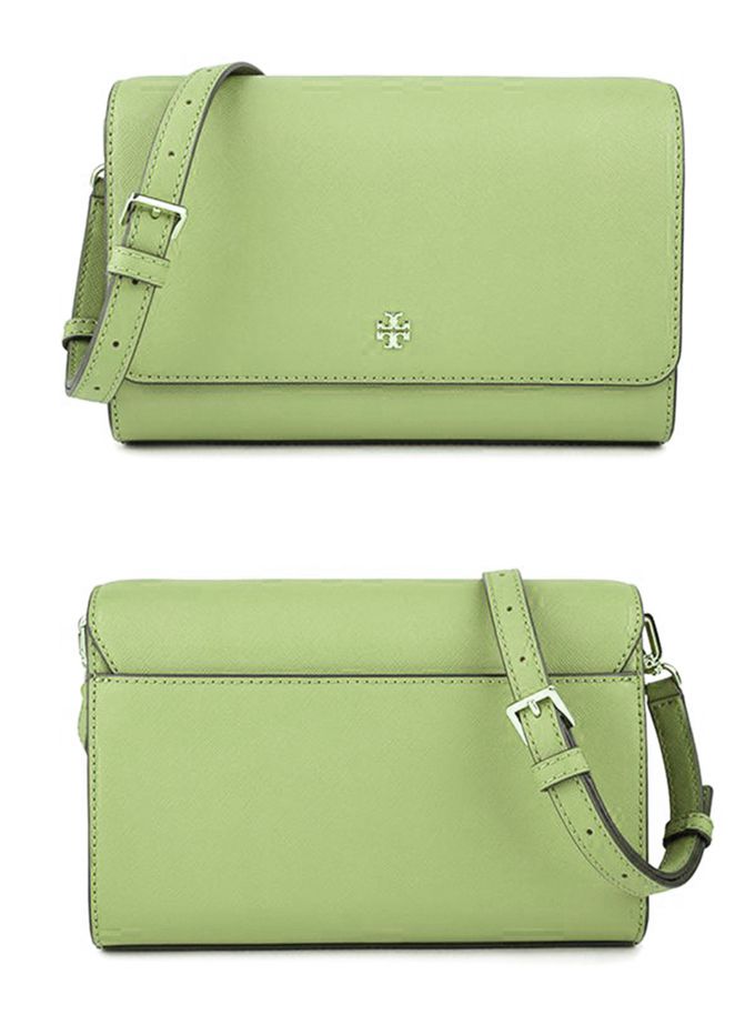 TORY BURCH - T-LOGO防刮皮革翻蓋斜背包 (淺綠色)