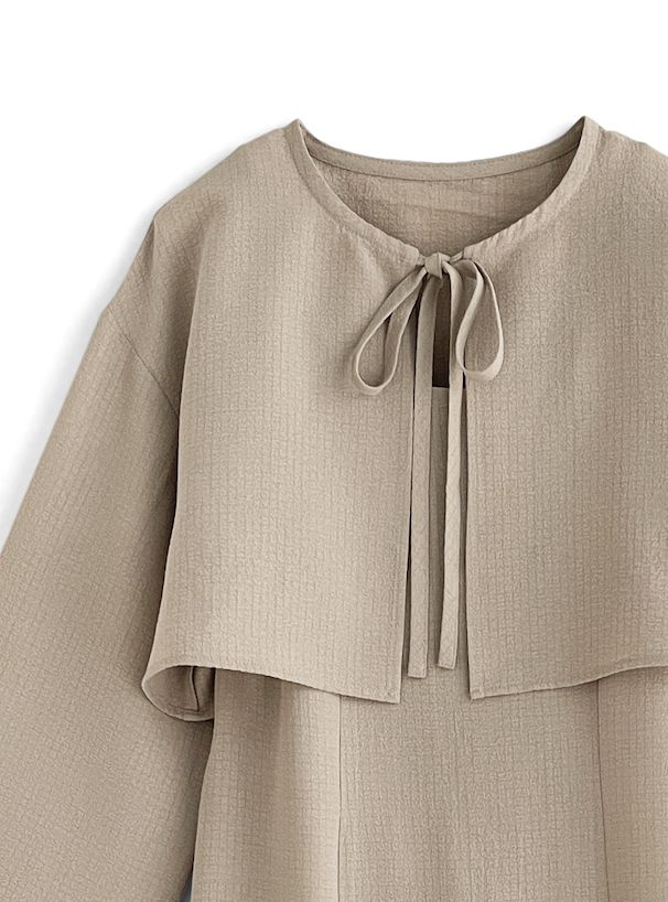 日本 GRL - 秘境之花綁帶開袖兩件式洋裝-淺卡其 (F)