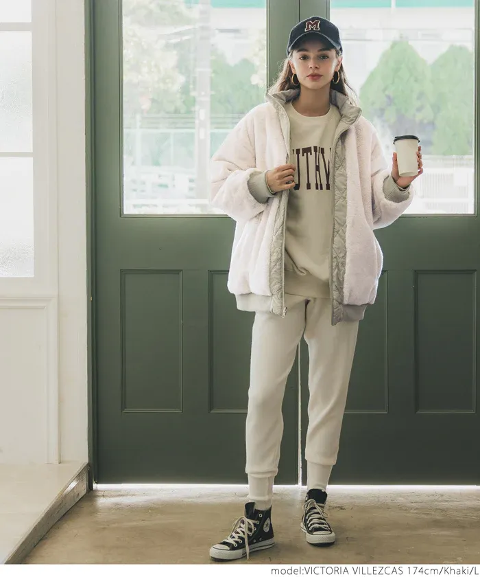 日本 COCA - 雙面穿絨毛絎縫立領鋪棉夾克-軍綠