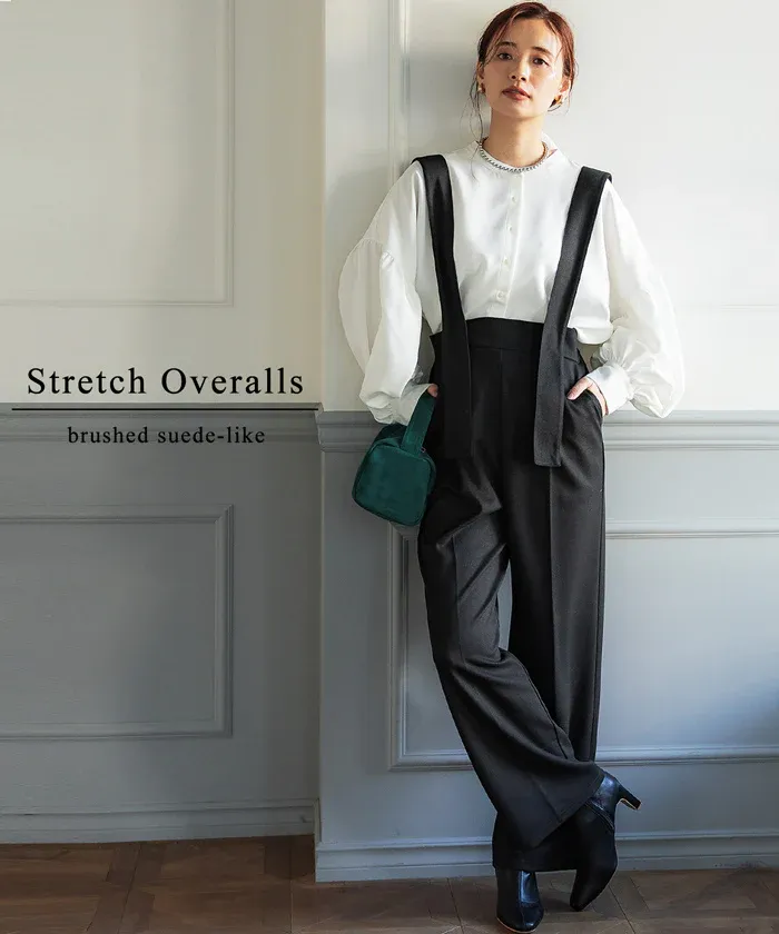 日本 COCA - 文藝復古彈性吊帶褲-大人-黑