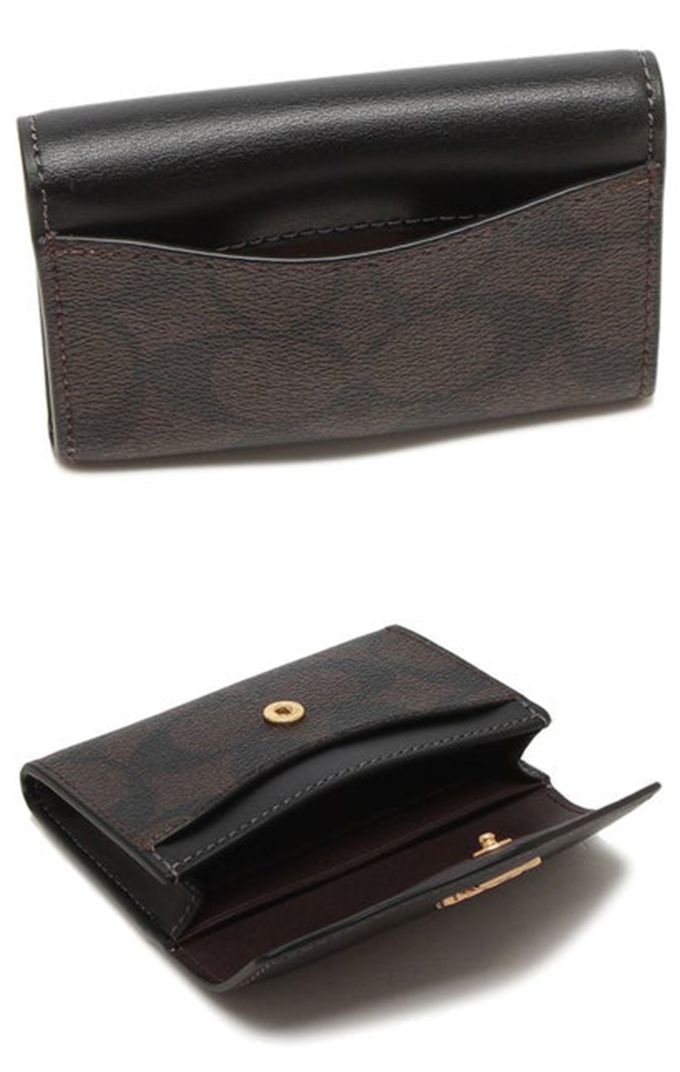 COACH - 拼接皮革翻蓋卡片夾 (咖啡黑)