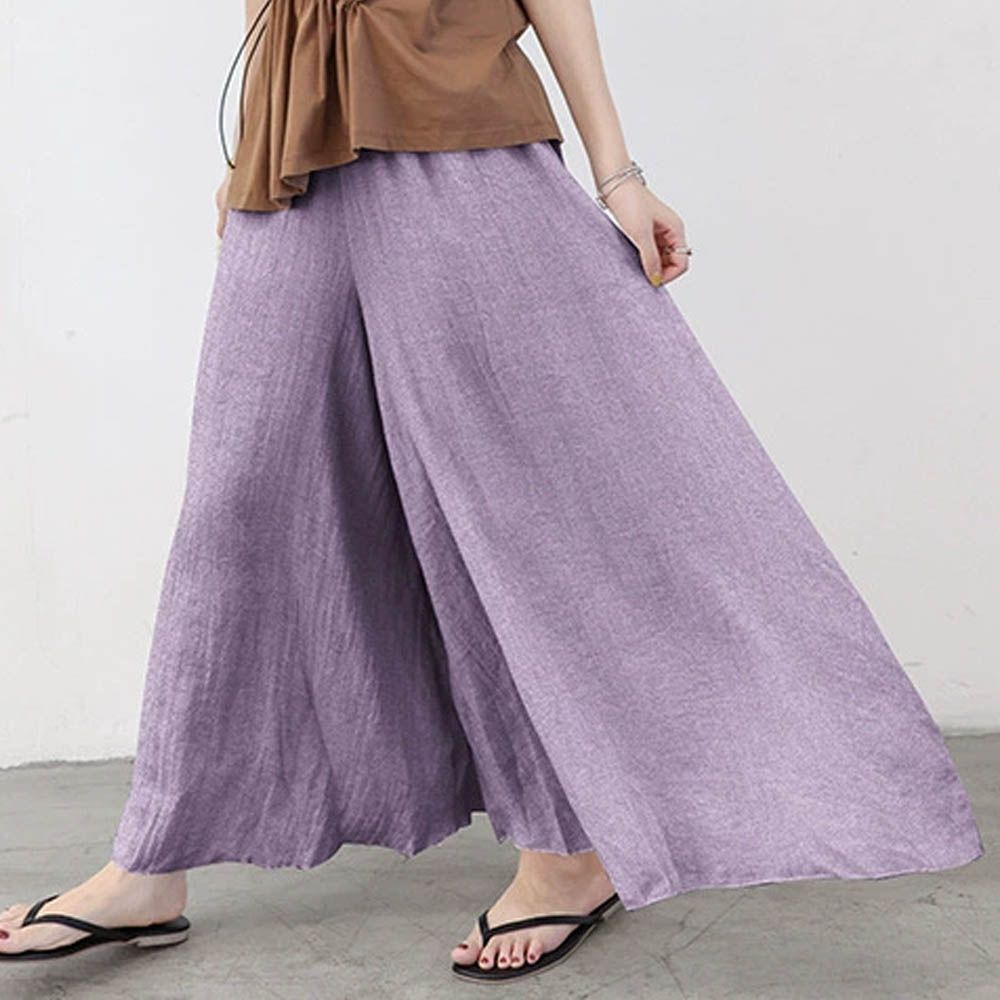 優雅百搭舒適顯瘦寬褲-含內裡-紫色 (F)