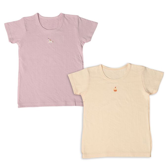 akachan honpo - 短袖圓領上衣2件組蓬鬆棉-獨角獸&蛋糕-紫色