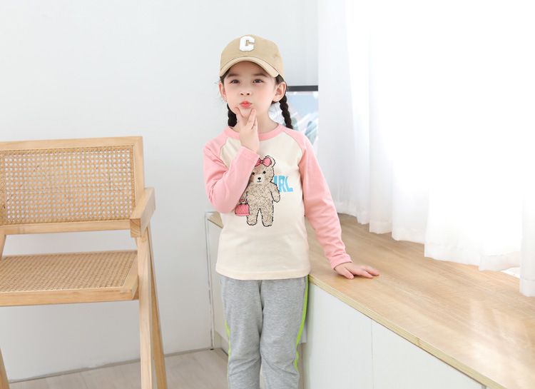 純棉長袖上衣-小熊逛街去-粉色