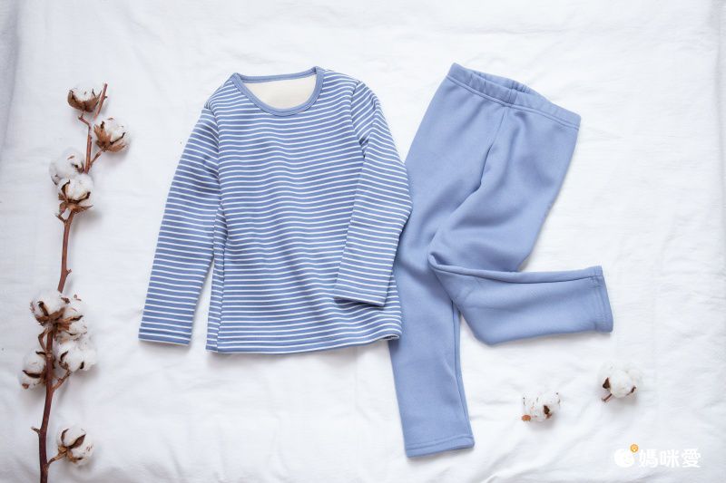 MAMDADKIDS - 加絨保暖家居服套裝-條紋-卡其色