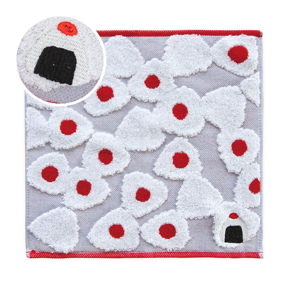 100%棉 日本製今治方巾/手帕-梅子飯糰-淺灰 (23×23cm)