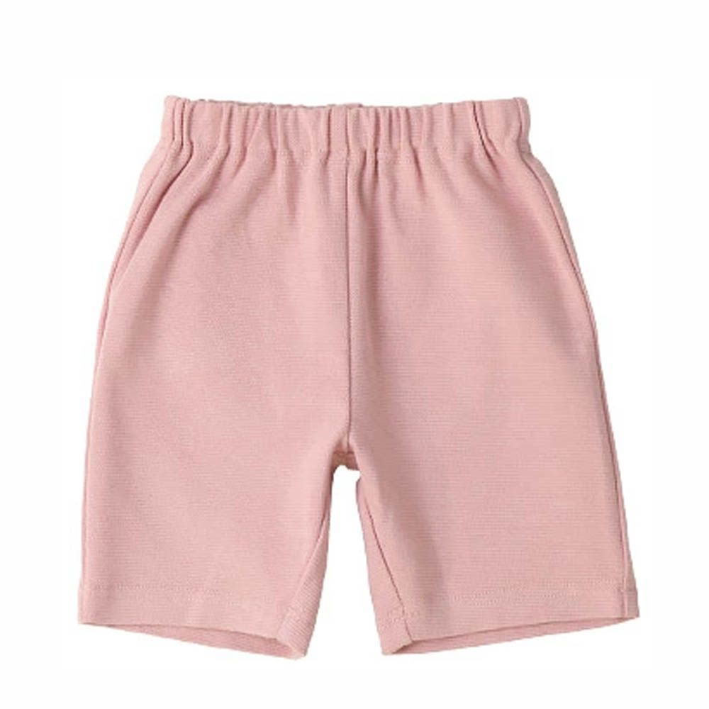 百搭印花彈力休閒短褲-素面-粉紅