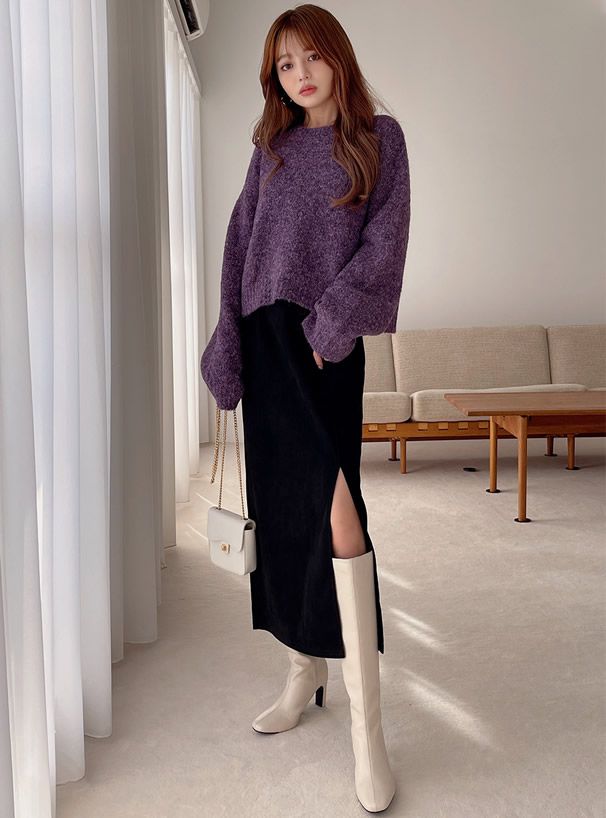 日本 GRL - 羊毛混柔軟短版毛衣-葡萄紫 (F)