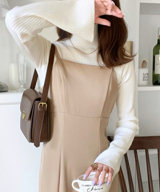 日本 Classical Elf - 小立領彈性羅紋針織上衣-摩卡杏