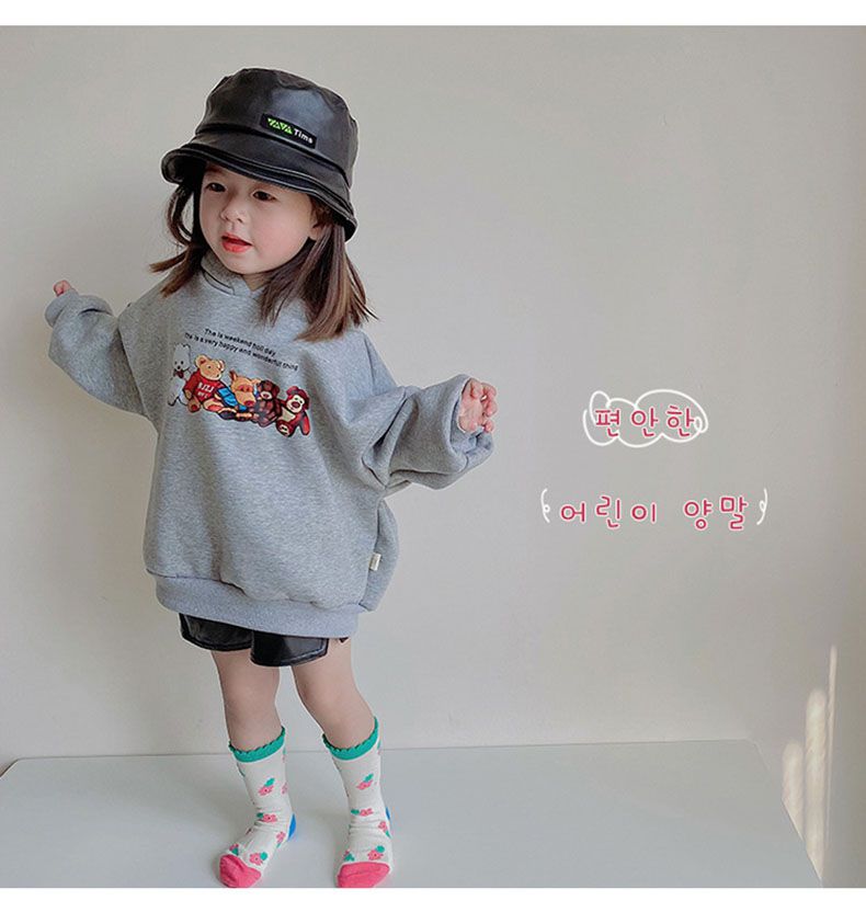 兒童中筒襪 (三入一組)-1093小熊花園-A款綠