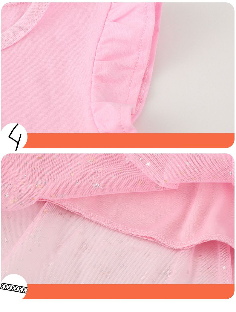 Jumping meters - 棉質圓領短袖網紗洋裝-星星亮片獨角獸-粉色