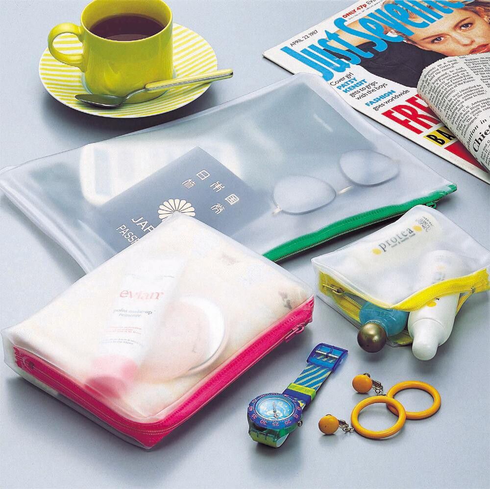 日本文具 LIHIT - L型拉鍊透明收納袋-藍-B6