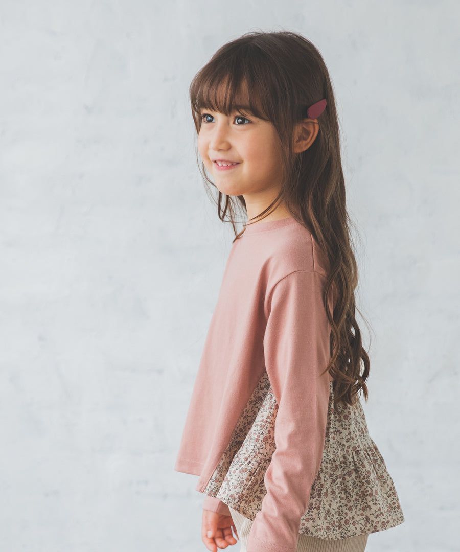 日本 PAIRMANON - 蛋糕層次拼接薄長袖上衣-春櫻燦爛-粉