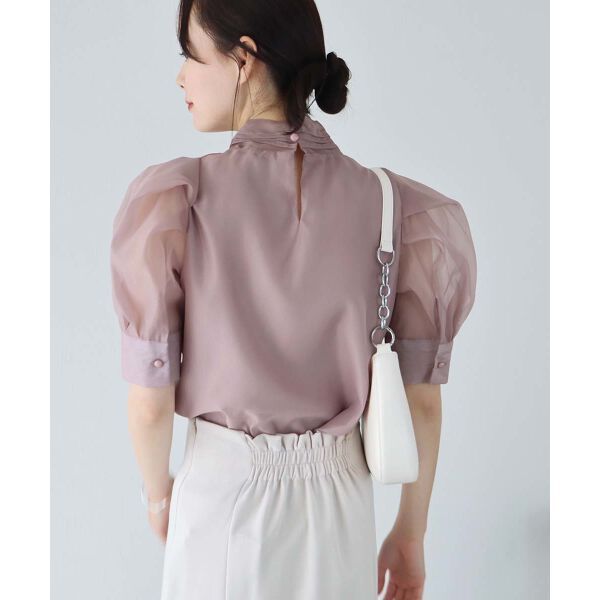 日本 BLUE EAST - 氣質薄紗蝴蝶結泡泡短袖上衣-白