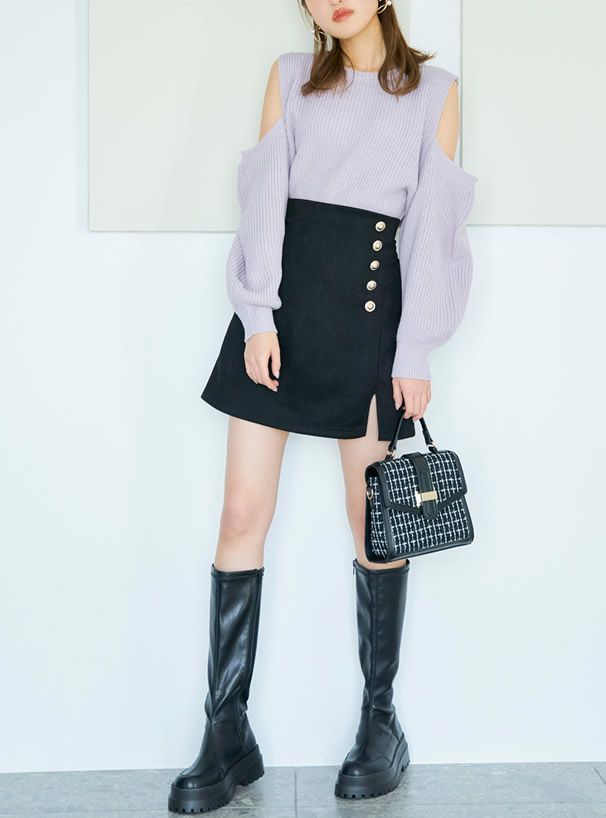 日本 GRL - 側排釦顯瘦小開衩A字短裙(附安全褲)-杏