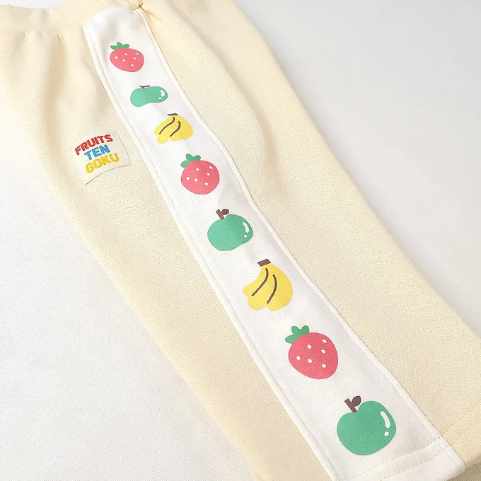 日本 ZOOLAND - 水果樂園 繽紛側邊條裏毛長褲-粉紅