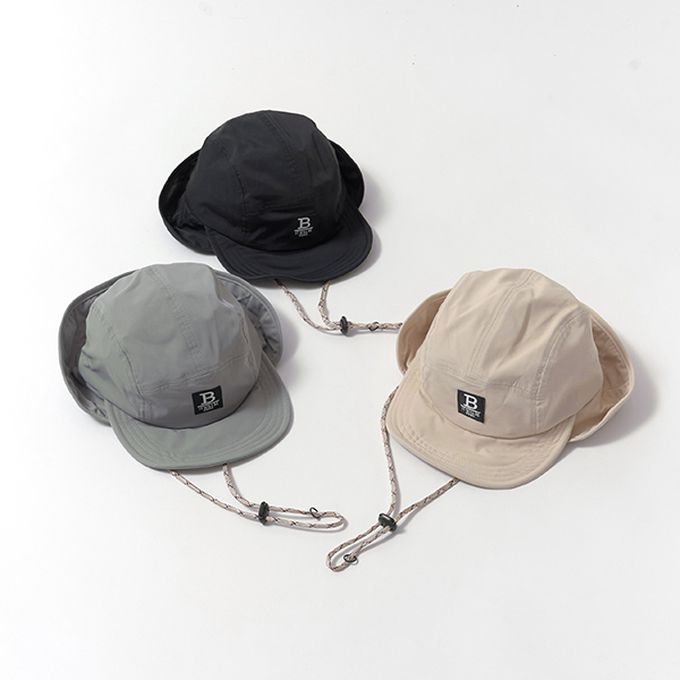 日本 b-ROOM - 帥氣翻折狩獵風遮陽帽-附調節繩-卡其 (54cm)
