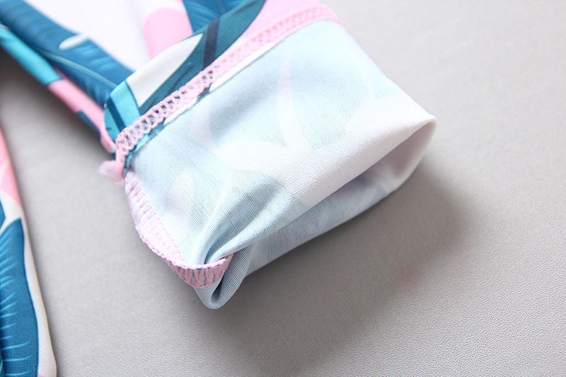 女寶長袖連身泳裝(附帽子)-滿版葉子-粉色