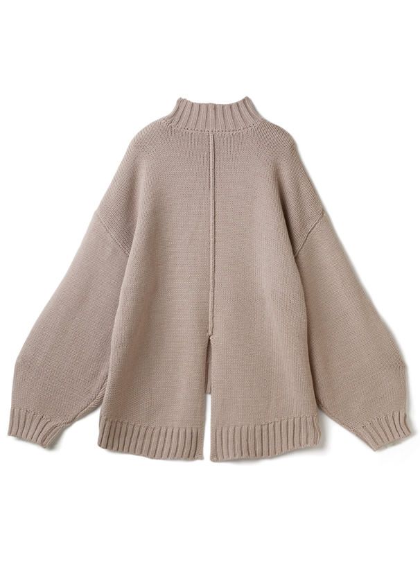 日本 GRL - 背後開衩前短後長立領針織毛衣-杏