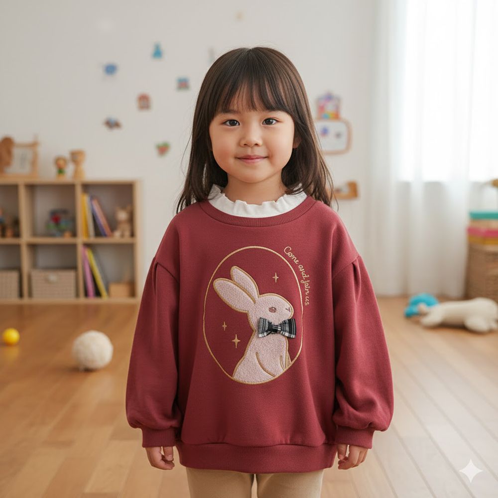 長袖休閒上衣-胸前圖案-紅色