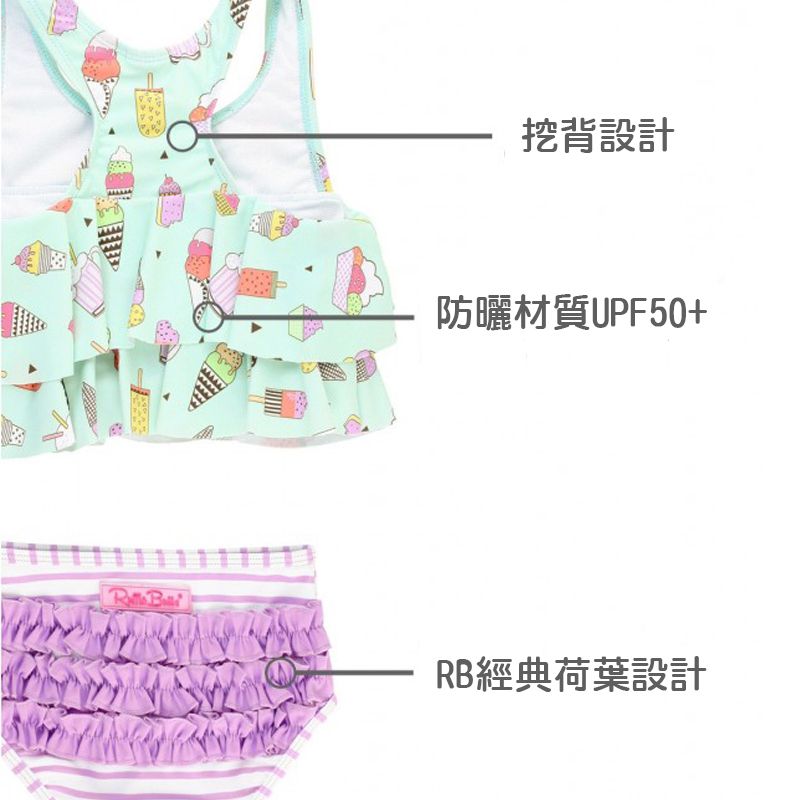 美國 RuffleButts - 小女童UPF 50+防曬兩件式無袖泳裝-派對甜心