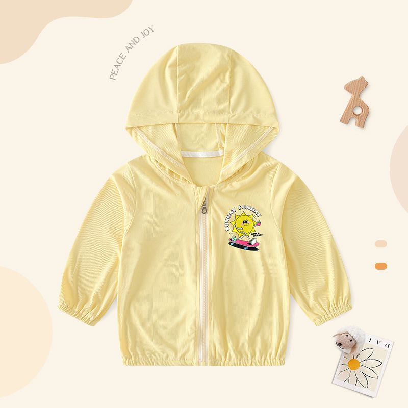 UPF50+冰絲涼感兒童防曬外套-單人飛機-黃色