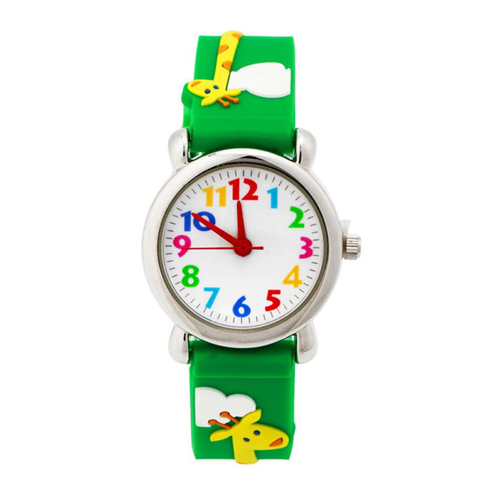 3D立體卡通兒童手錶-經典小圓錶-綠色長頸鹿