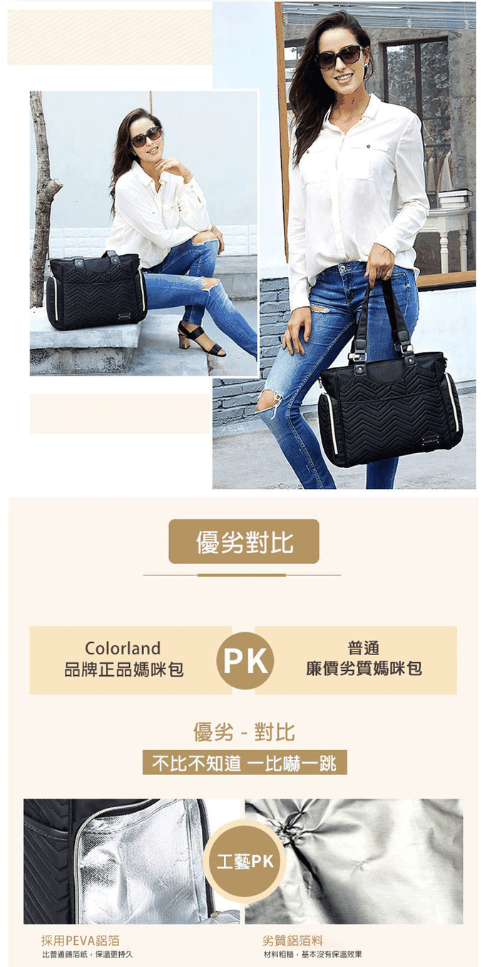 Colorland - 波紋手提包 中型時尚 附斜背帶-深藍色 (32*13*30cm)