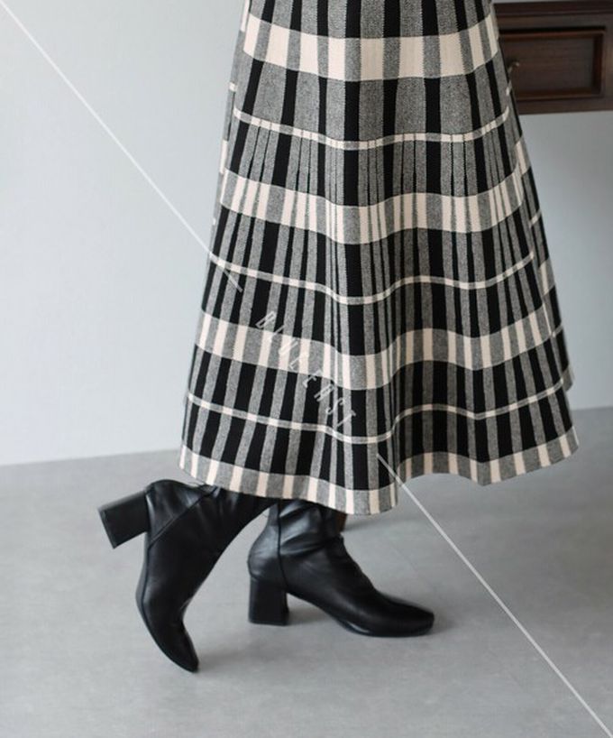 日本 BLUE EAST - 氣質女伶全腰鬆緊皺摺長裙-菱格-黑 (M)