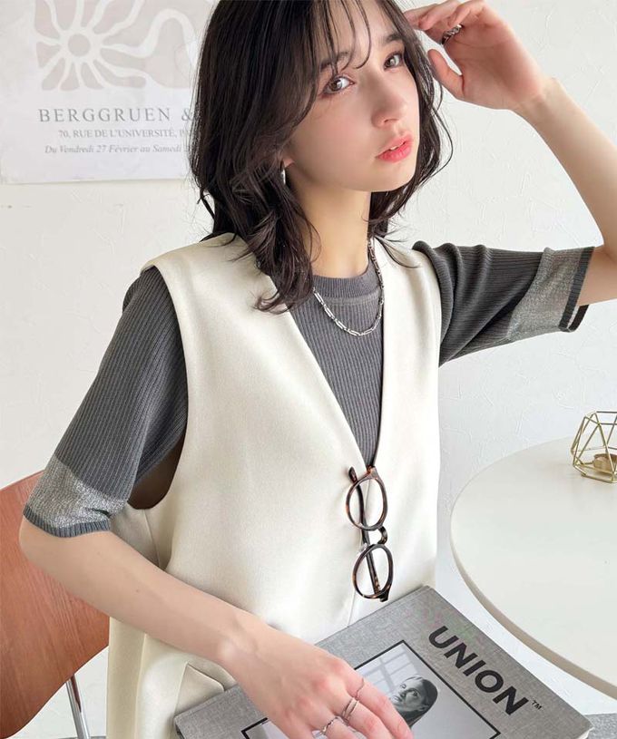 日本 Classical Elf - 簡約深V領氣質線條背心裙-卡其