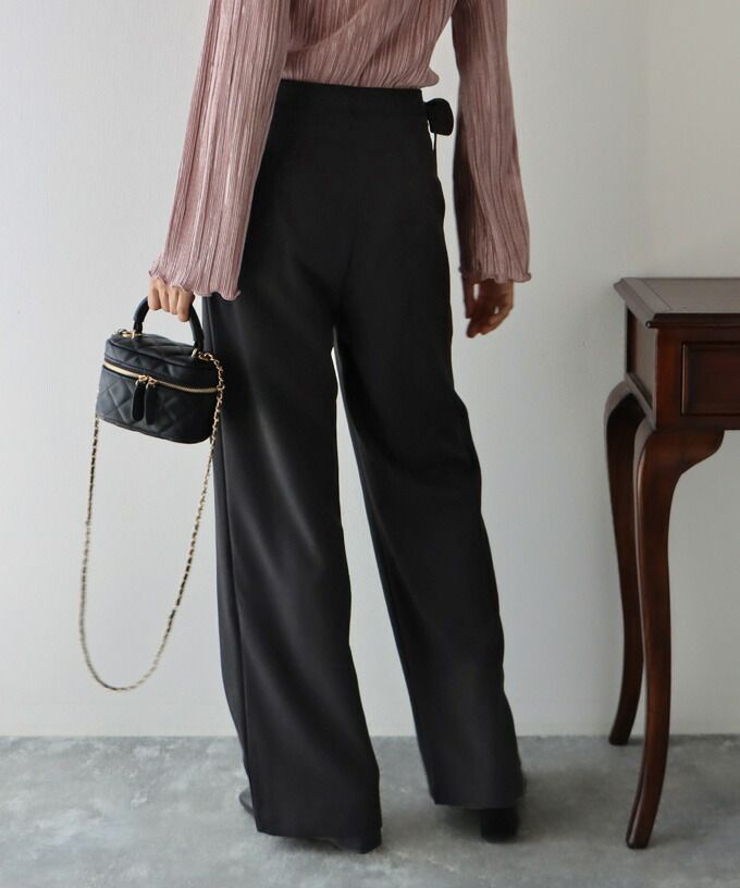 日本 BLUE EAST - 綁帶裝飾垂墜西裝長褲-軍綠