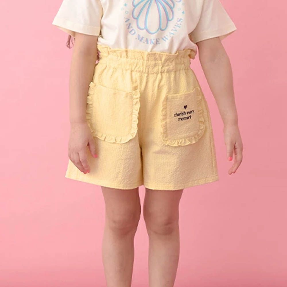 可愛荷葉邊口袋短褲-檸檬黃