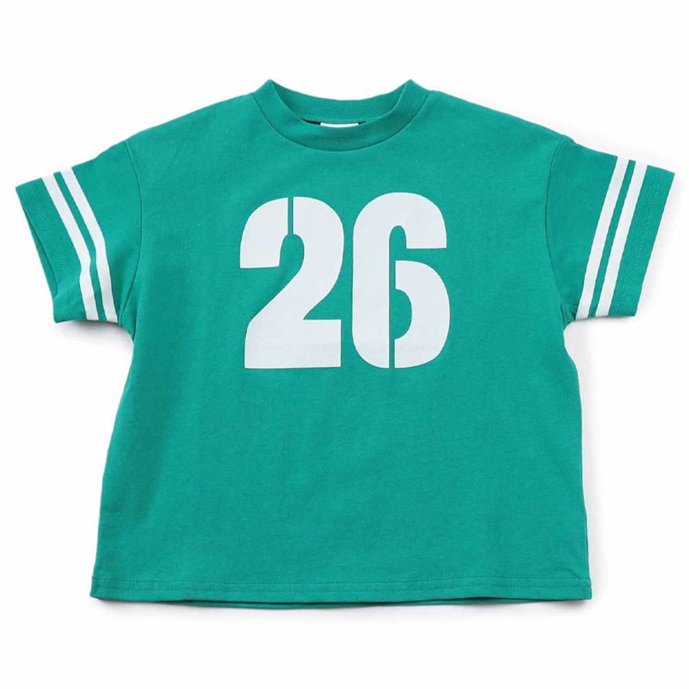 100%棉 運動風印花短袖上衣-數字26-綠