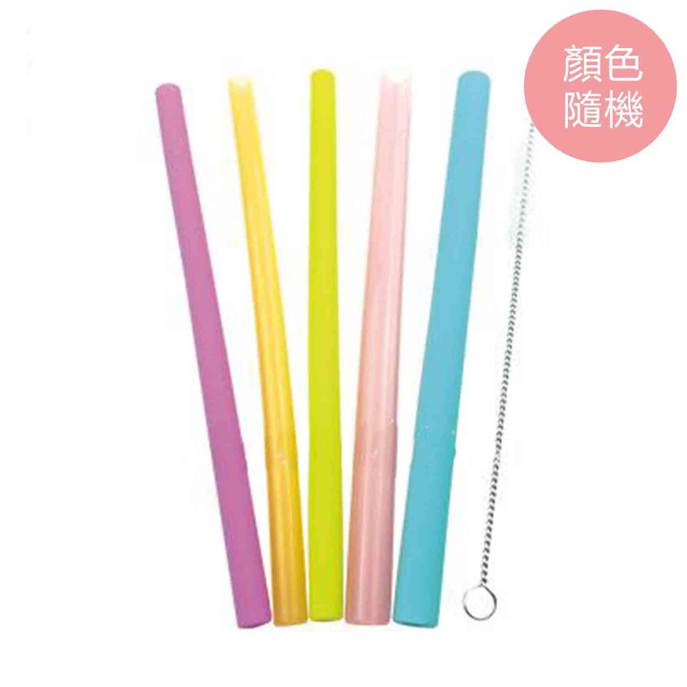 美國 Smily Mia - 矽膠吸管組-大人款5入(附刷/收納盒)-顏色隨機-2粗3細