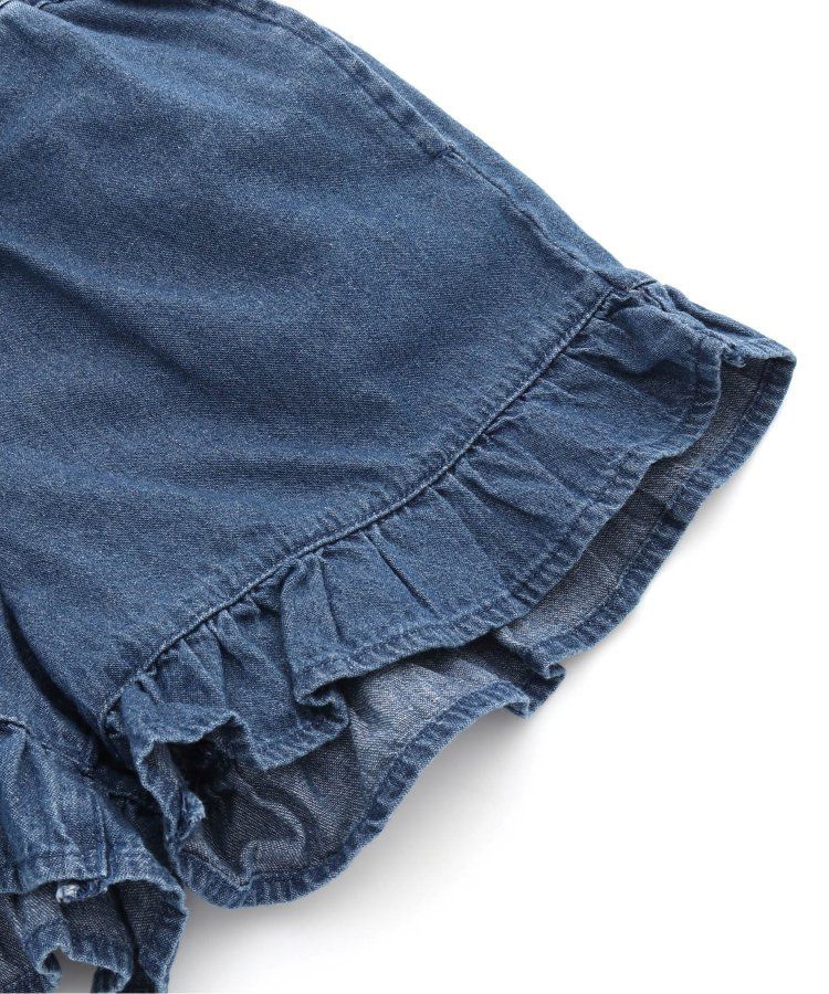 日本 apres les cours - 荷葉邊俏麗排扣褲裙-丹寧藍