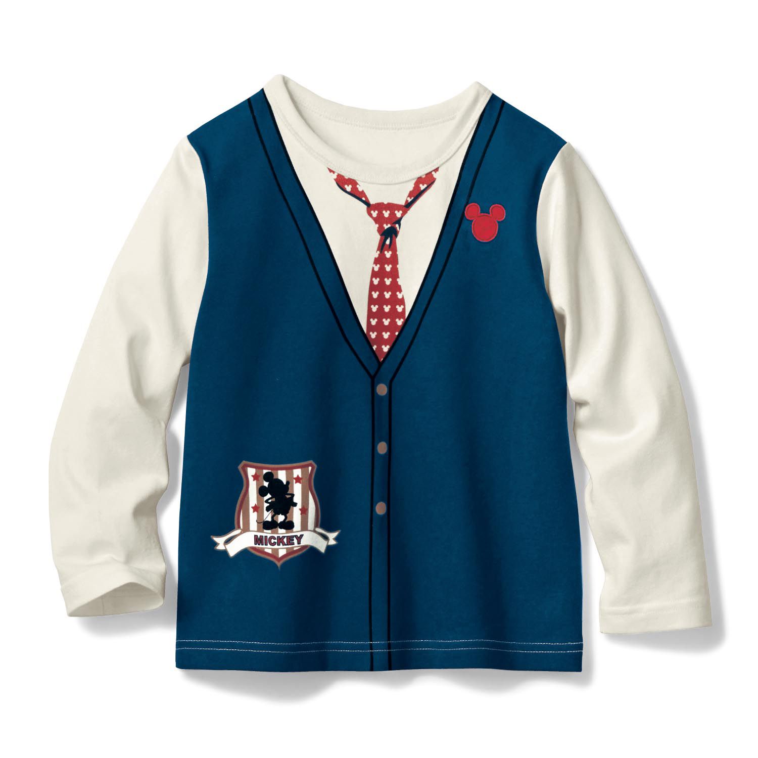 日本千趣會 - 迪士尼印花長T-米奇背心領帶-藍白