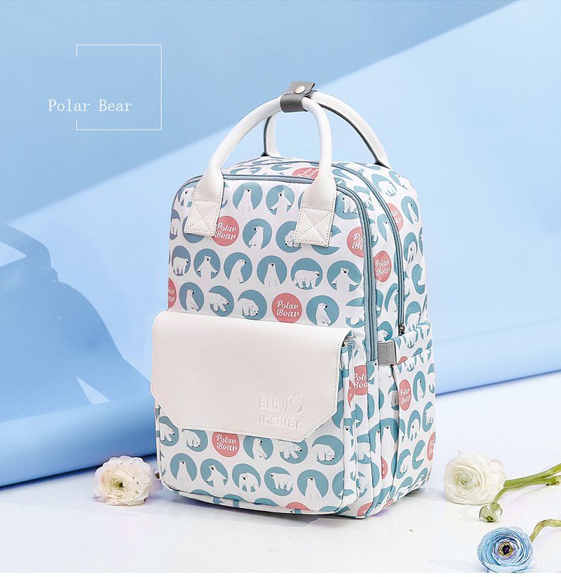 insular - 防水防污多功能大容量後背包/媽媽包/待產包-旋轉木馬-杏+白 (26x16x36cm)