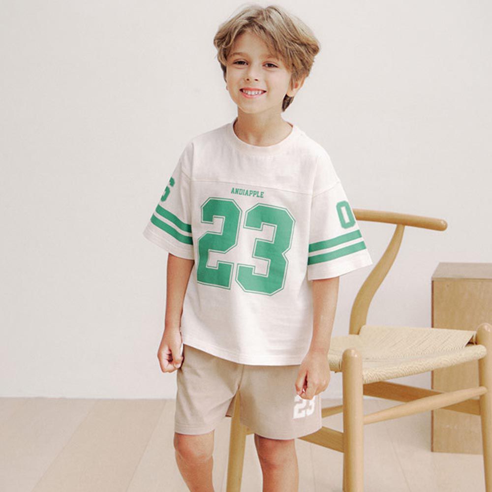 韓國 AndiApple - 數字23短袖短褲套裝-米白X淺卡其