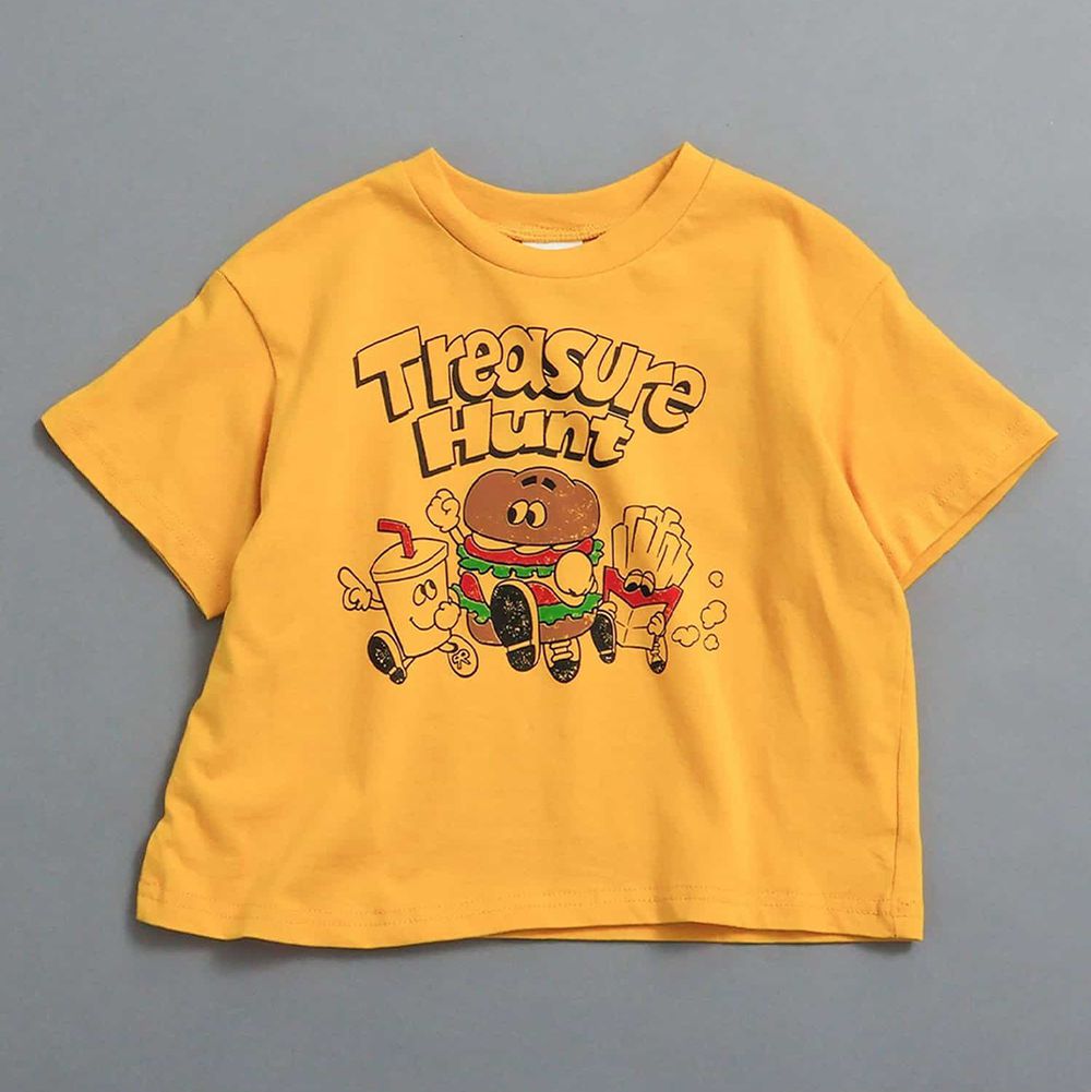 100%棉 美式印花短袖上衣-漢堡三兄弟-芥末黃