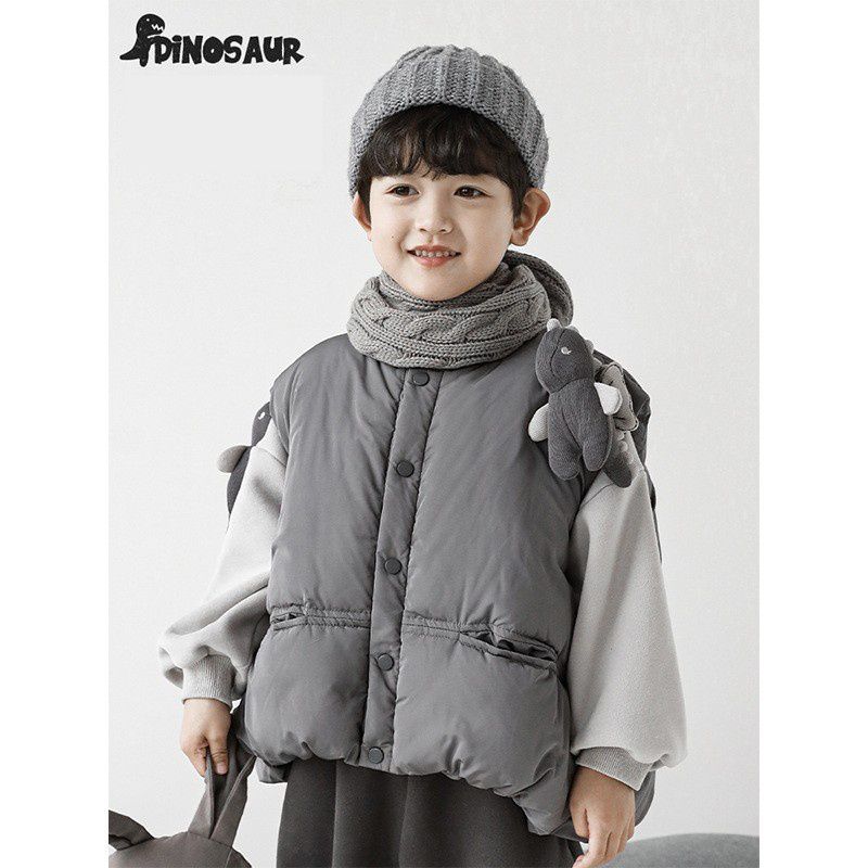 TONGMO - 鋪棉可拆卸玩偶保暖背心-小小恐龍-深灰色