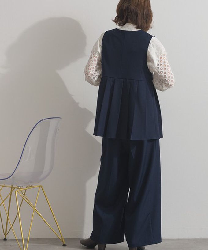 日本 ELENCARE DUE - 正式感斜紋布優雅百褶背心-灰