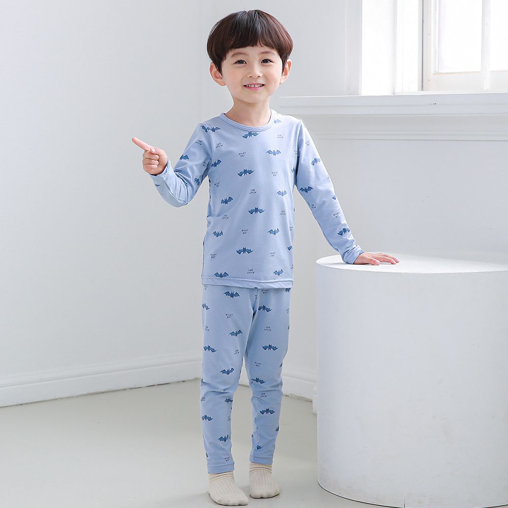 正韓 Cogibu - 極舒適無螢光劑幼兒/兒童 AERO WARM 有機發熱衣睡衣/家居服套裝組-藍蝙蝠