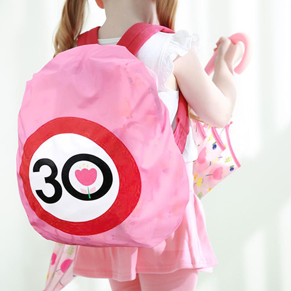 韓國 BAY-B - 兒童安全降速標示背包雨衣-粉紅 (撐開最大36x39cm)